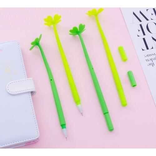 8 Pcs Creative Gel Pens Lucky Four Leaves Clover Student Gel Pen Black Student Office Writing Tools Wholesale Stationery