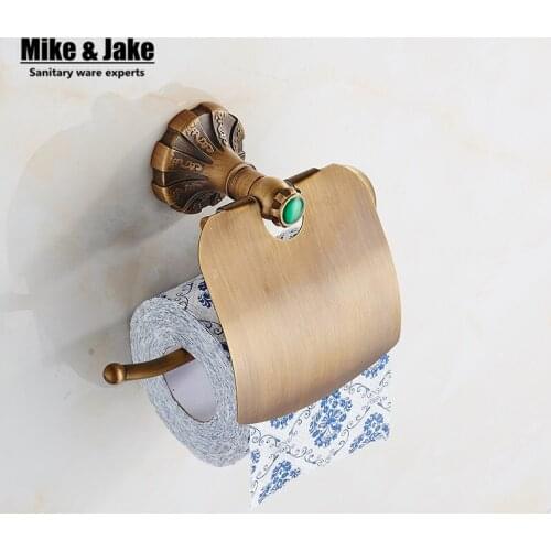 Antique brone paper holder with green stone Brass antique Finished paper rack shelf wall toilet paper Holder,paper bar accessory