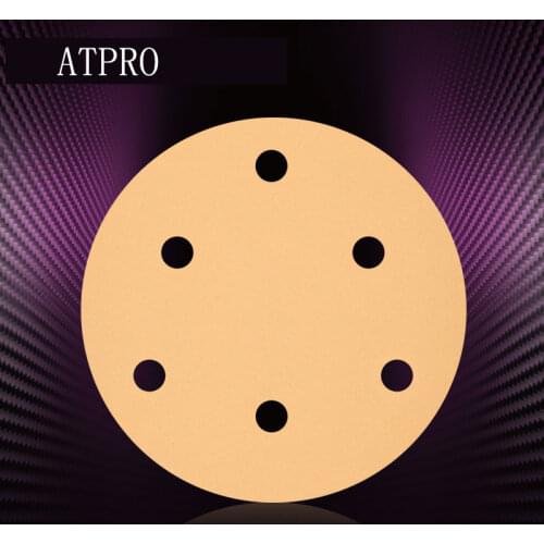 ATPRO 50Pcs 5 Inch 6Hole 125MM Aluminium Oxide 60 to 600 Grits Hook and Loop Gold Sandpaper Sanding Disc for Metal & Automotive
