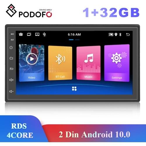 Podofo 2Din GPS Android 10 Car Stereo 7'' WIFI FM RDS 1G+32G Multimedia Player For Universal Nissan Kia Toyota Polo VW Hyundai