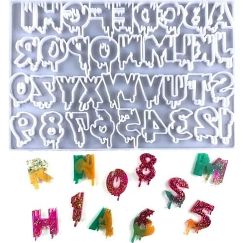 Shiny English Alphabet Numbers Keychain Mould Silicone Epoxy Resin Molds DIY Pendant Jewellery Making Keychain Decor