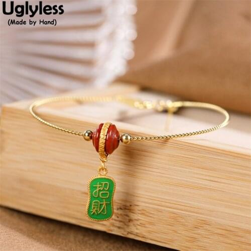 Uglyless Enamel Charms Bracelets for Women Super Thin Agate Bracelets Gold 925 Silver China Chic Ethnic Jewelry Vintage Bangles