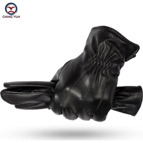 CHING YUN 2020 New Winter man leather gloves male warm sheepskin leather gloves black men mittens Plus Flannel lining gloves men