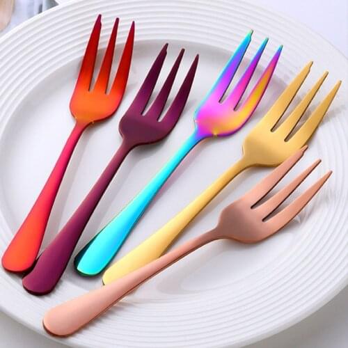 Dessert Pastry Fork Rainbow Stainless Steel Cake Fruits Salad Appetizer Notched Small Fork for Snack Dinnerware Cutlery
