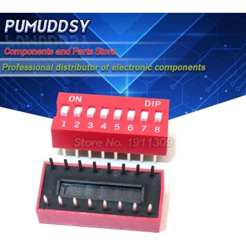 10PCS DIP Switch 8 bit Way 2.54mm Toggle Switch Red Snap Switch Wholesale Electronic