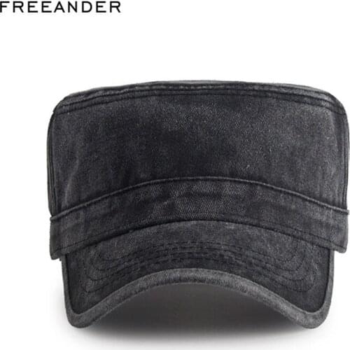 Freeander Solid Heavy Washed Denim Cotton Flat Top Caps Hat Casual Sanpback Men Women Adjustable Hunting Army Caps Jeans Hat