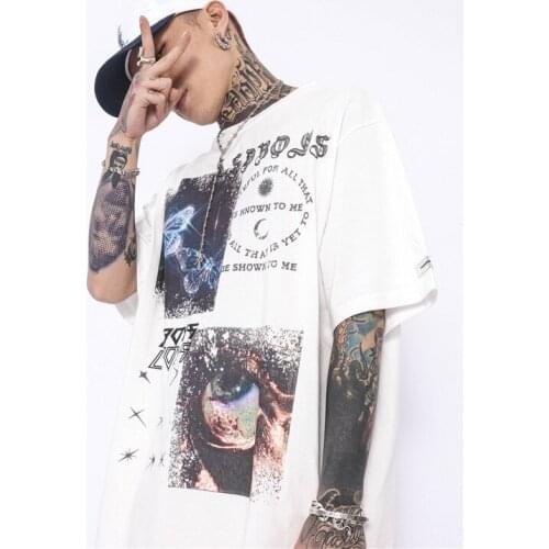 Summer Retro High Street Hip Hop Tshirt Men Fashion Loose Short Sleeve T-shirt Top Mens Tee Shirt Homme Oversized T Shirt