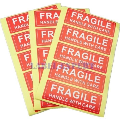 250PCS FRAGILE Handle With Care Label Sticker 75x25mm Red and White Warning For Box Shipping