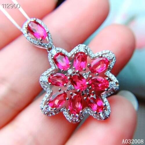 KJJEAXCMY fine jewelry 925 pure silver inlaid natural pink topaz girl new Pendant Necklace classic clavicle chain support test