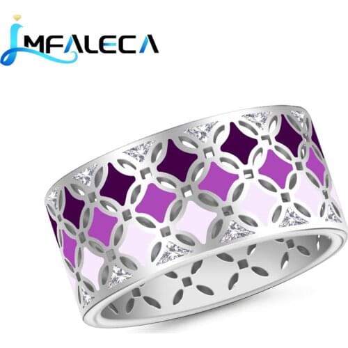 LMFALECA Silver Ring for Women Wedding Purple Enamel Charm 925 Sterling Silver Ring Zircon Fashion Fine Jewelry Gift for Her