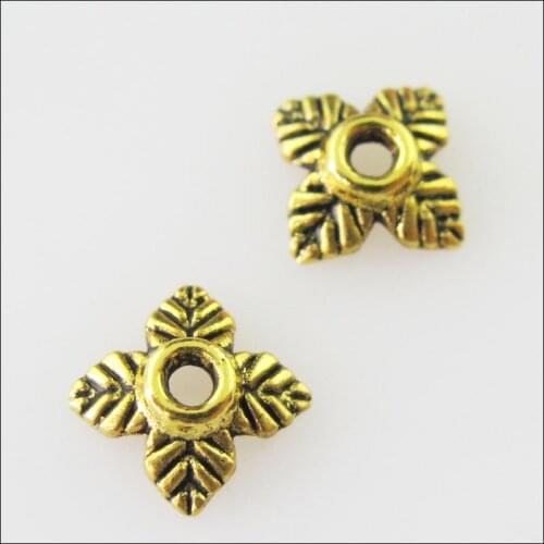 150Pcs Antiqued Gold Color Square Leaf End Bead Caps Connectors 6mm