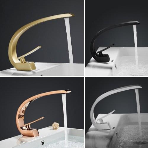 Bathroom Basin Brass Sink Mixer Faucets Hot & Cold Single Handle Creative Deck Mounted Lavatory Crane Tap Brushed Gold/Chrome