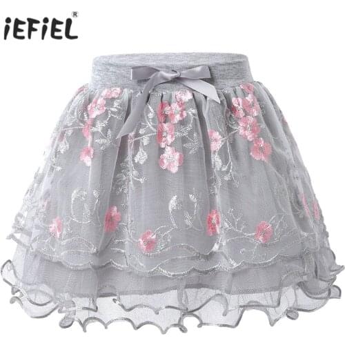 Sweet Kids Girls Skirts Pink Tutu Tulle Children Cake Skirt Summer Mini Short Skirt Floral Lace Mesh Princess Dress for Party