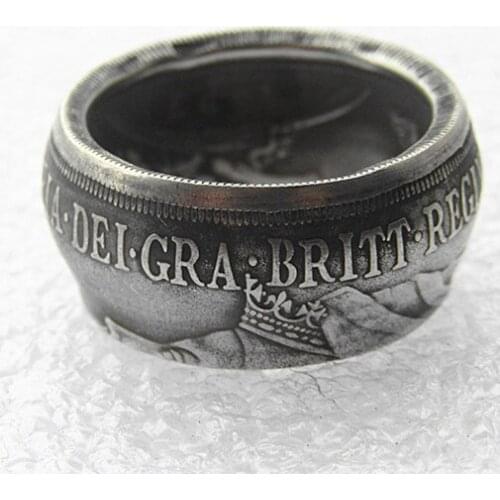 Handmade Ring Coin By Great Britain 1893 silver crown Queen Victoria veiled head Silver Plated Copy coin In Sizes 8-16