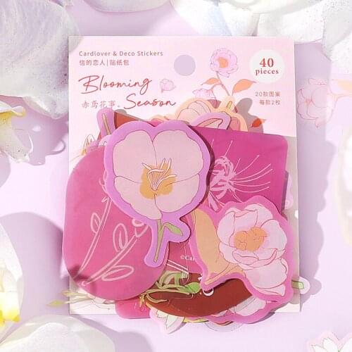 40PCS/Pack Floral Blooming Creative Stickers For Scrapbooking Diary Journal Cell Stationary Pencil Box Album Decorations Gifts