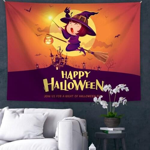 Halloween Castle Theme Tapestry Witch Ghost With Moon Wall Tapestry Pumpkin Print Fabric Tapestries Bedroom Dorm Home Decor