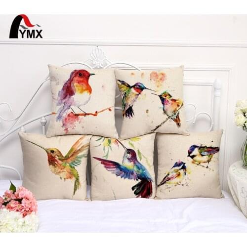Ink Painting Bird Cushion Cover Cotton and Linen Pillowcase Sofa Car Seats Pillow Case Home Decoration Wholesale