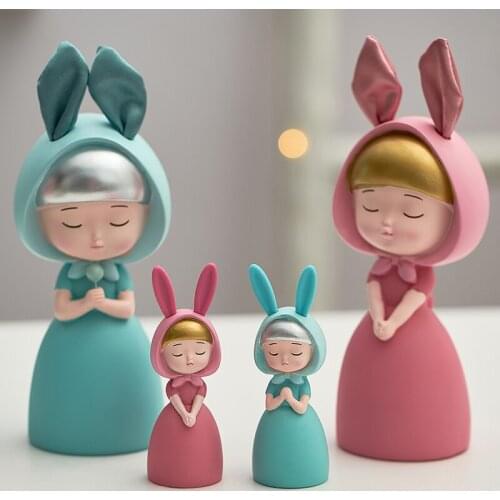 Nordic Girl Miniature Figurines Home Room Decor Crafts Statue Dream Rabbit Sculpture Resin Birthday Present Valentines Day Gifts