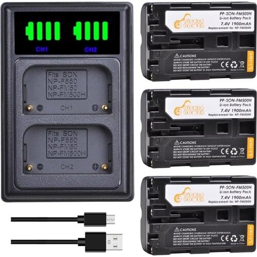 NP-FM500H NP FM500H Battery + LED USB Dual Charger with Type C Port for Sony A57 A58 A65 A77 A99 A550 A560 A580 A900 A200 A200