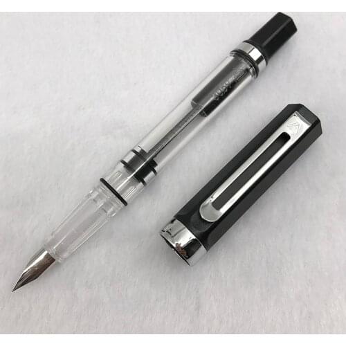 1-Piece Lanbitou Matte Black Transparent Fountain Pen F/EF Nib Plastic Piston Filler Writing Ink Pens School Office Supplies