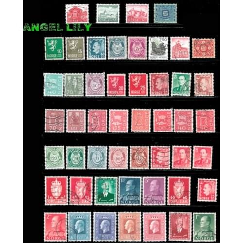 48 PCS Used Old Norge Postage Stamps With Post Mark From Norway