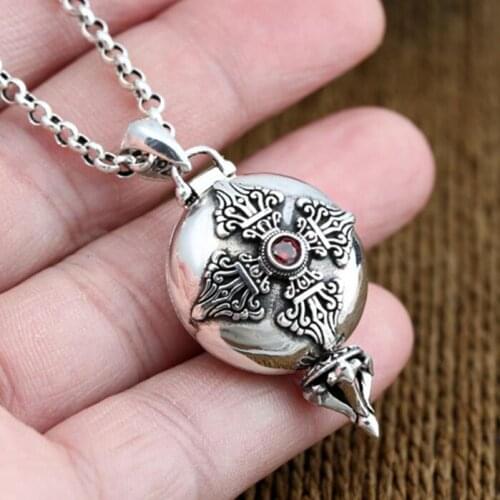 Real Silver 925 Amulet Box Charms Pendant Vajra Cross Set Red Stone Solid 925 Sterling Silver Jewelry Men Women Lucky Accessory