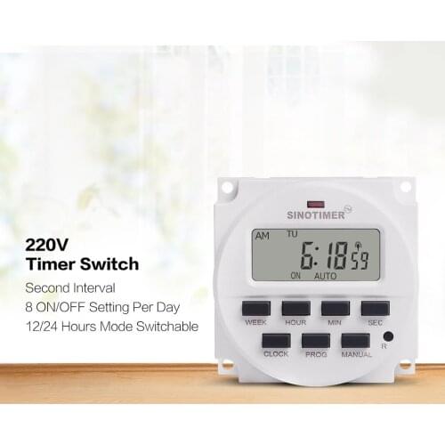 SINOTIMER 220V Weekly 7 Days Programmable Digital Time Switch Relay Timer Control for Electric Appliance 8 ON/OFF Setting