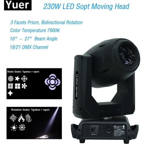 2019 New LED 230W Spot Moving Head Light 3 Facets Prism and Bidirectional Rotation DMX512 Vocal concert Stage DJ Effect Lights