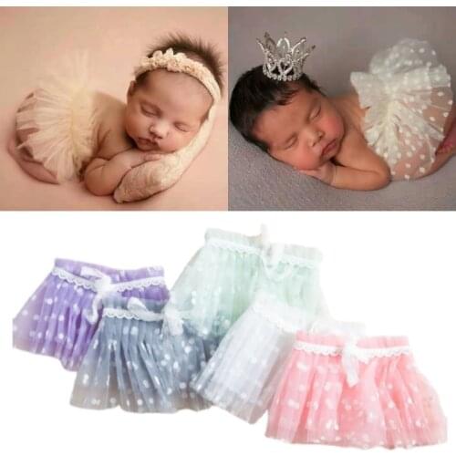 2 Pcs Newborn Photography Props Princess Lace Skirts Crown Headwear Set Baby Infants Photo Shooting Clothing Headdress Kit