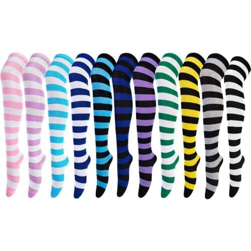 RMSWEETYIL Striped Thigh High Over The Knee High Socks For Women Long Stockings Cute Kawaii Cotton Knit Tall Leg Warmers Sock
