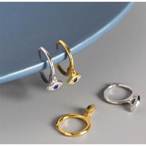 Classic evil eye charm stud earring 100% 925 real silver paved blue cz mini bead earrings for women delicat dainty jewelry