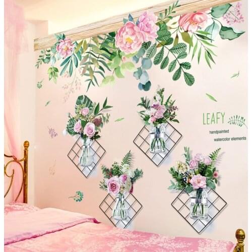 [shijuekongjian] Flowers Wall Stickers PVC Material DIY Plant Wall Decals for Living Room Bedroom Kitchen Home Decoration
