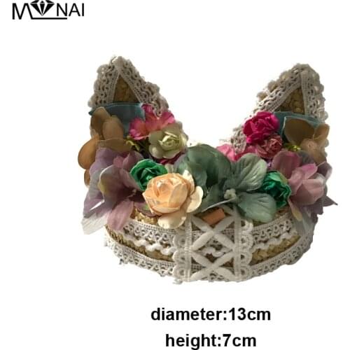 Lolita Straw Lace Fascinator Hat Cat Ear Floral Mini Hat Woodland Fairy Wedding Festival Mini Top Hats Custom-made Cosplay Party