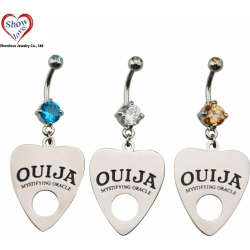 Showlove-Surgical Steel Prong Set Clear Double Gem OUIJA Planchette Dangle Navel Belly Button Rings Piercing