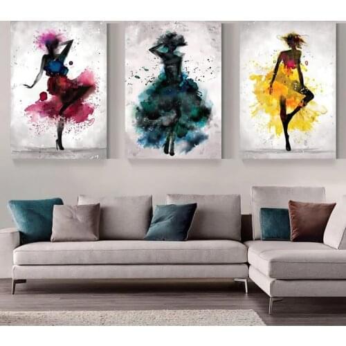 Modern Nordic Abstract Painted Dancer Girl Canvas Painting Posters and Graffiti Wall Art Pictures Living Room Home Decor Cuadros