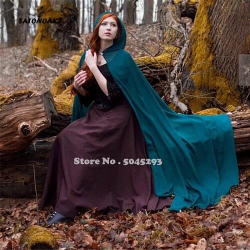 Wedding Cloak With Cap Women Bridal Capes Chiffon Long Coat Hood Jackets Wraps Accessories Jade Teal Undefined Vestidos Online