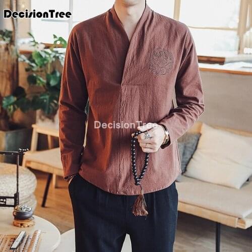 2021 traditional chinese clothing for men tops blouse tang suit china style casual long sleeve mens shirt kung fu blouse