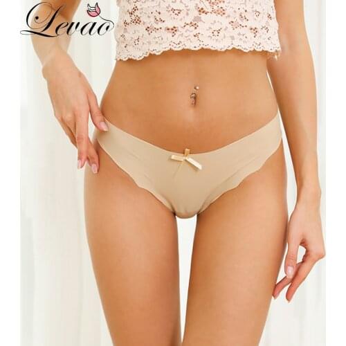 LEVAO Women Seamless Panties Ice Silk Underwear G-String Thong Underpants Sexy Ladies Low Rise Lingerie Briefs