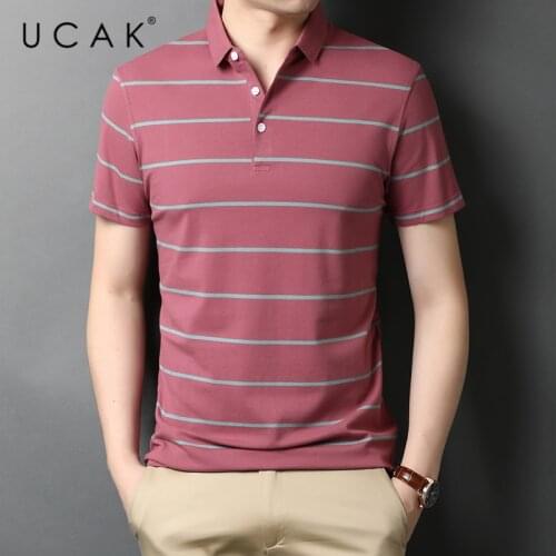 UCAK Brand Classic Striped Turn-down Collar Short Sleeve T-Shirts Summer New Streetwear Tops Casual Cotton T Shirt Homme U5514