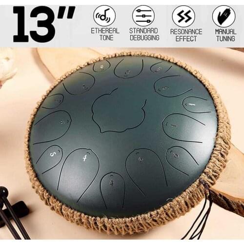 Steel Tongue Drum 13 Inch 15 Note Percussion Instrument Hand Pan Drum Tank Drum Chakra Drum for Meditation Yoga with Accessaries