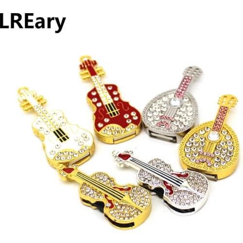 Crystal Lute USB Flash Drive Jewelry Violin Pendrive 8GB 16GB 32GB 64GB 128GB Pen Drive Cello Model Memoria Stick 4GB U Disk Cle