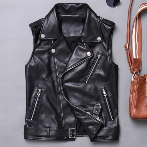 Women Real Sleeveless Jacket Vest Motorcycle Genuine Sheep Leather Waistcoat Slim Lapel Lambskin Short Coat Streetwear