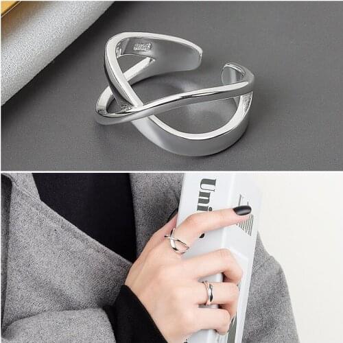 Simple Line Silver Plated Rings for Women Hollowout Open Adjustable Finger Ring Fashion Anti-allergy Jewelry Accessories M4