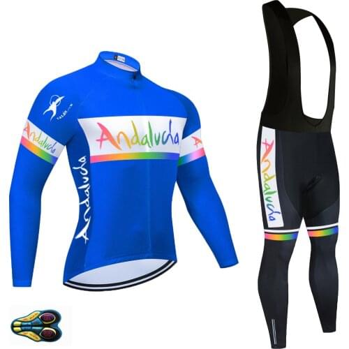 2021 Pro ANDALUCIA Team Cycling Jersey Clothing Spain Blue Long Sleeve 20D Gel Bicycle Bike Sportswear Ropa Ciclismo Spring