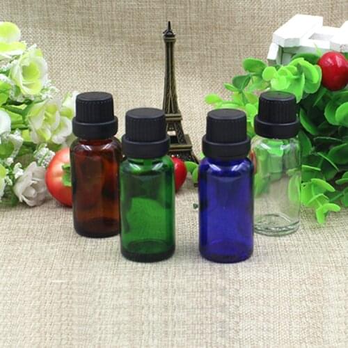 40pcs/lot 20ml 4 color Clear Glass Essential Oil/ Perfume Bottle Container Jarwith Dropper Stopper Plug & Black/White Screw Cap