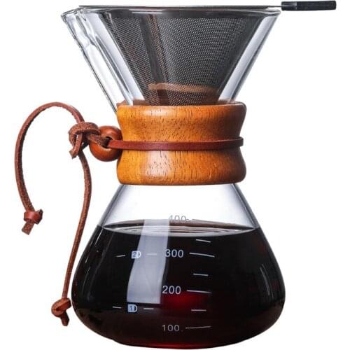 400ml Resistant Glass Coffee Pot Coffee Maker Coffee Pot Espresso Coffe Machine with V60 Stainless Steel Filter Pot