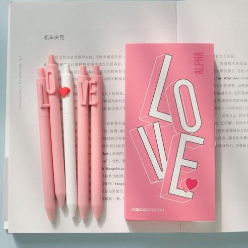 5pcs/lot KACO Kawai Neutral Pen Heart Set Letter Pen Students Use Ins Simple Touch Black Water Pen Cute Super Cute 0.5mm