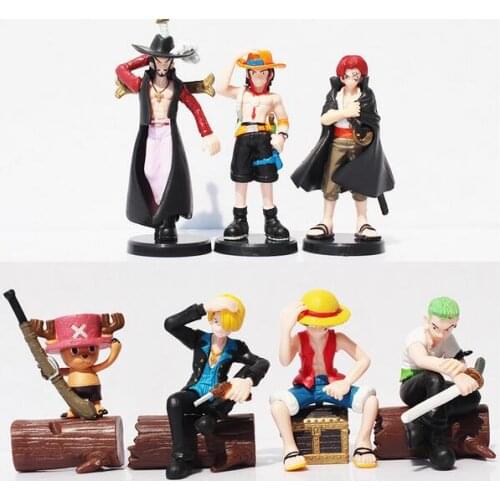 7pcs/set One Piece Luffy Zoro Mihawk Ace Sanji Shanks Chopper PVC Action Figure Toys Collectable Model Dolls Toy 10cm Approx