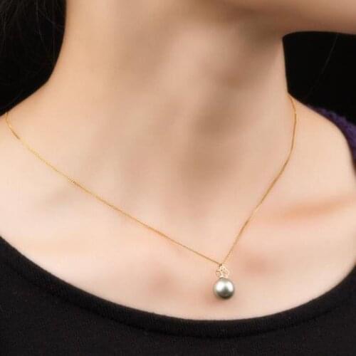 Free Shipping AAA Gray Real Tahitian Sea Cultured Pearl Crown Pendant 14k Yellow Gold 9-11mm