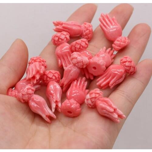 2021New Natural Coral Red Classic Hands ShapeThrough-hole Beads Carved Making FashionDIY Necklace Bracelet Accessories Gift10Pcs